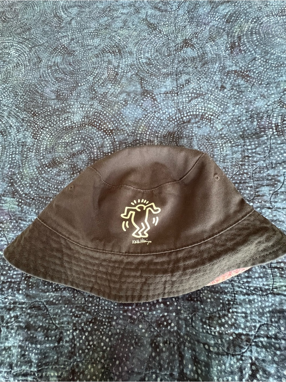 Keith Haring Black Bucket Hat with Dancing Figure